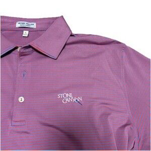 Peter Millar Summer Comfort Stone Canyon Polo Shirt Purple Red Striped Men's L